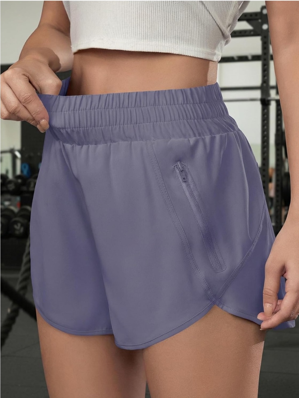 High-Waist Lavender Athletic Shorts with Zip Pocket